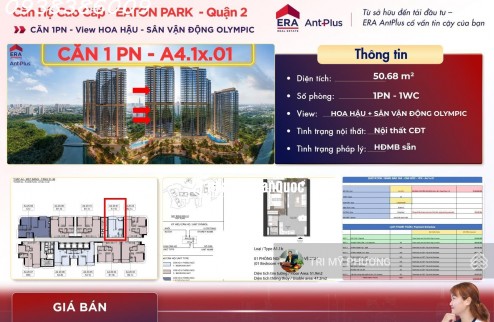 Eaton Park - chỉ 790 triệu, công chứng, sang tên ngay - căn 1PN + tháp A4 + view Rạch Chiếc